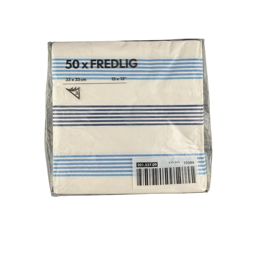 Limited Edition Retired IKEA Fredlig Paper Dinner Napkins Blue Stripes 2009